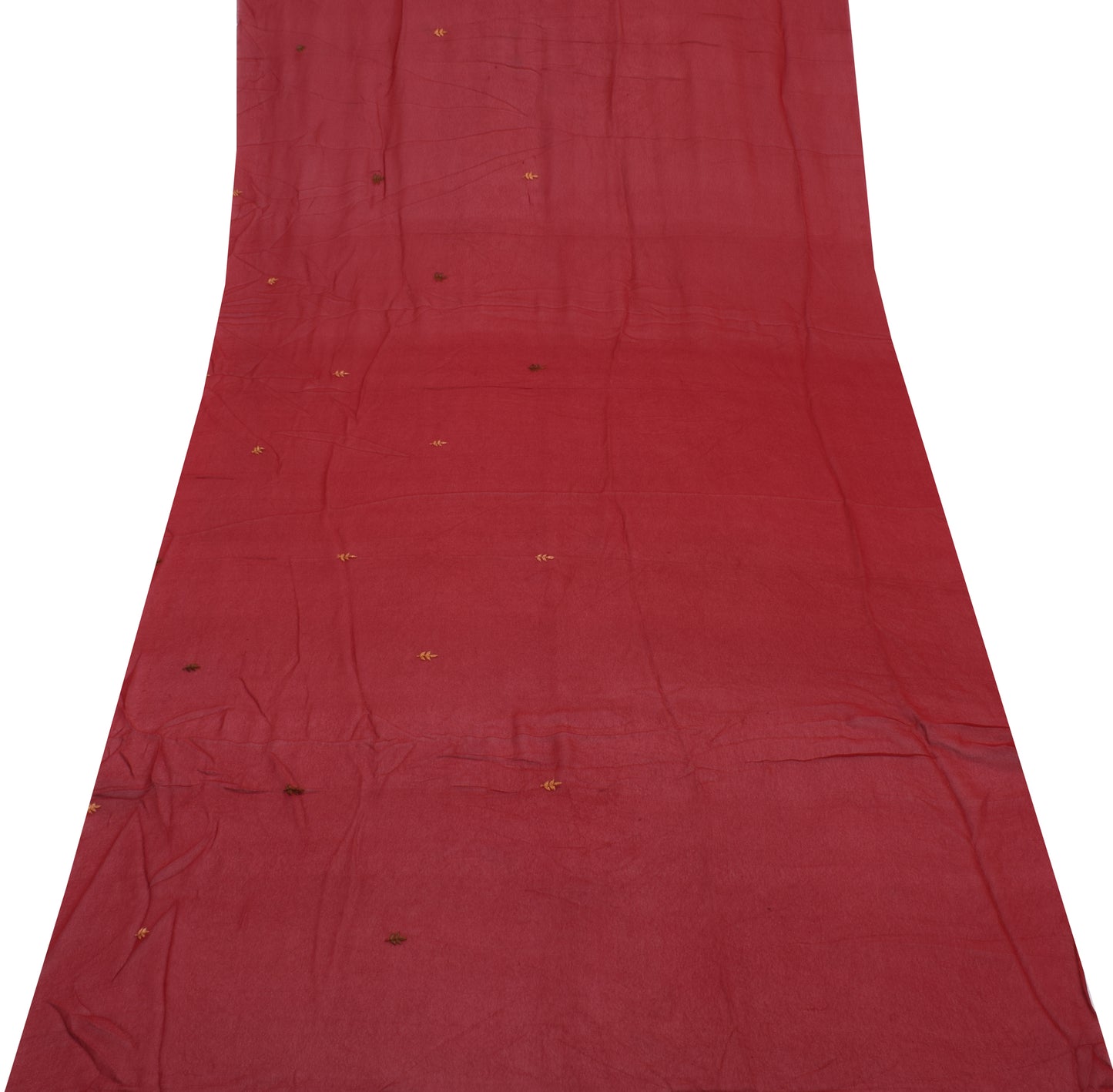 Sushila Vintage Maroon Sari Remnant Scrap Pure Georgette Embroidered Fabric