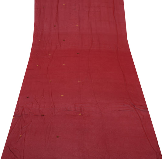 Sushila Vintage Maroon Sari Remnant Scrap Pure Georgette Embroidered Fabric