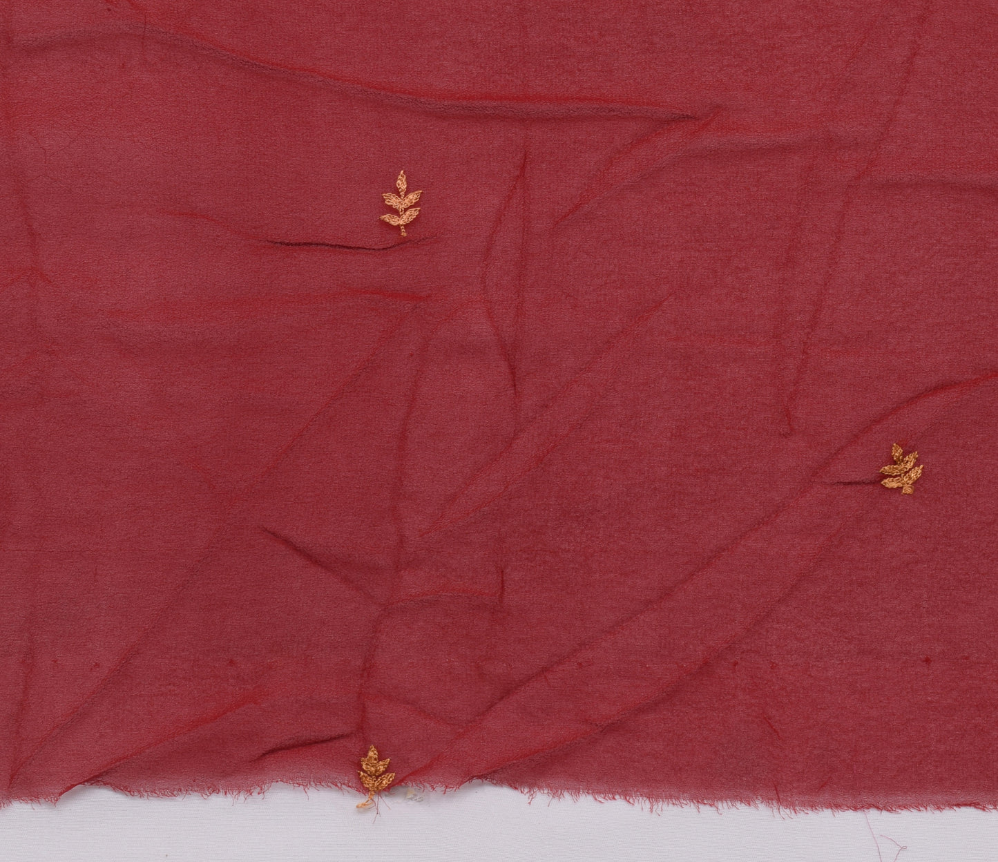 Sushila Vintage Maroon Sari Remnant Scrap Pure Georgette Embroidered Fabric