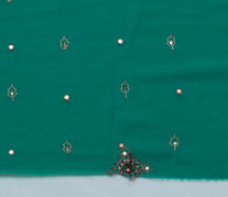 Sushila Vintage Teal Green Sari Remnant Scrap Blend Crepe Hand Beaded Fabric