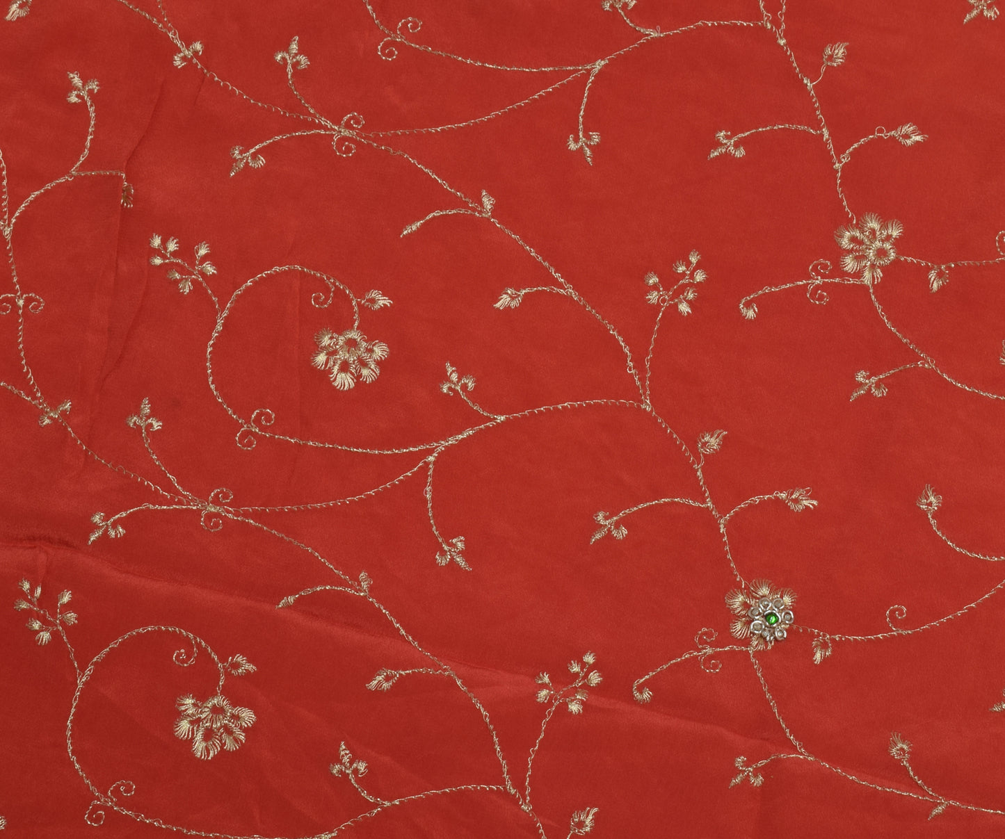 Sushila Vintage Peach Sari Remnant Scrap Pure Crepe Embroidered Craft Fabric