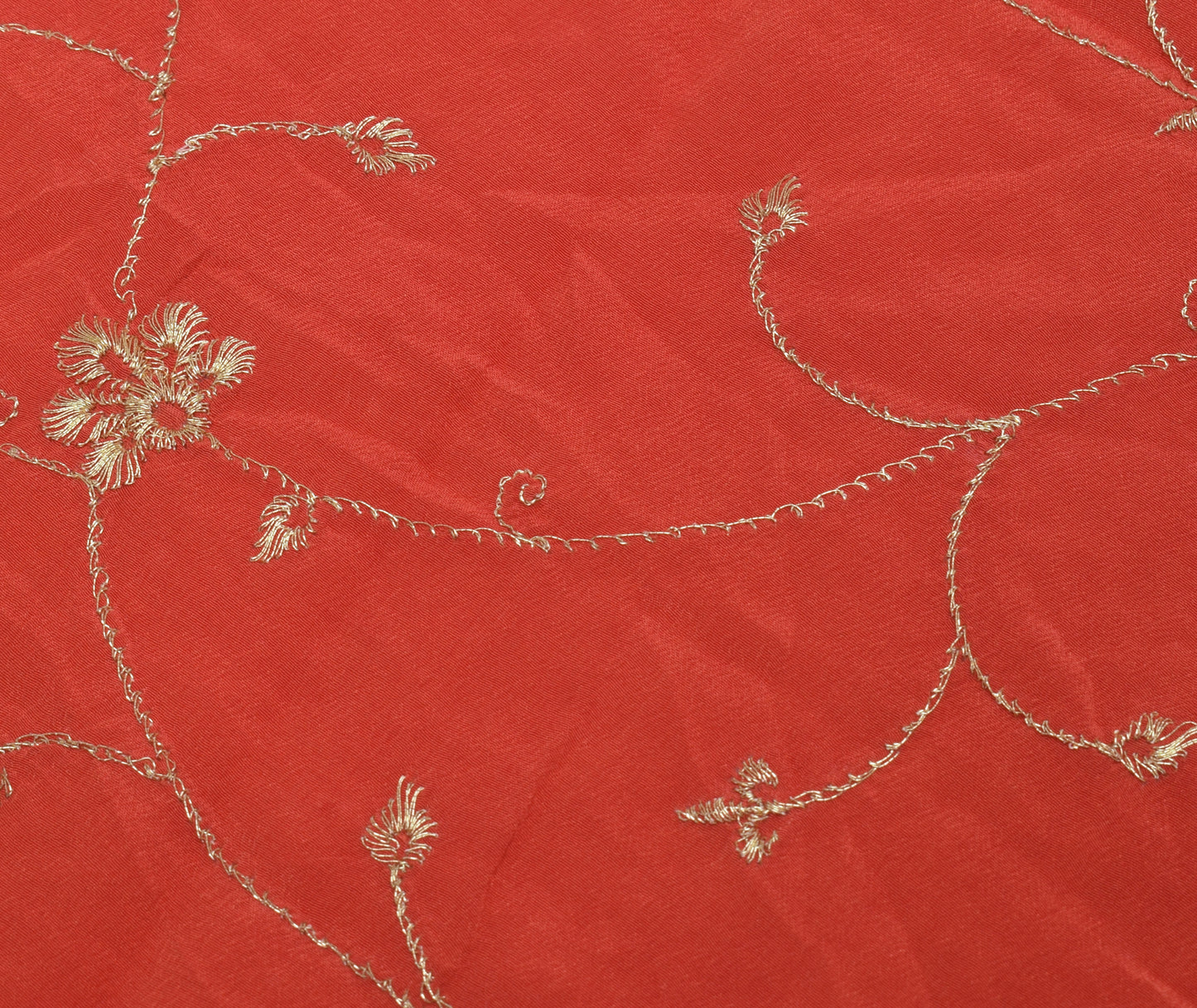 Sushila Vintage Peach Sari Remnant Scrap Pure Crepe Embroidered Craft Fabric