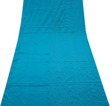 Sushila Vintage Blue Sari Remnant Scrap Blend Silk Embroidered Craft Fabric
