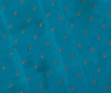 Sushila Vintage Blue Sari Remnant Scrap Blend Silk Embroidered Craft Fabric