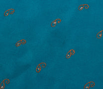 Sushila Vintage Blue Sari Remnant Scrap Blend Silk Embroidered Craft Fabric