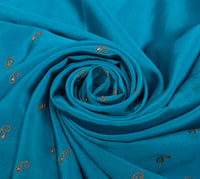Sushila Vintage Blue Sari Remnant Scrap Blend Silk Embroidered Craft Fabric
