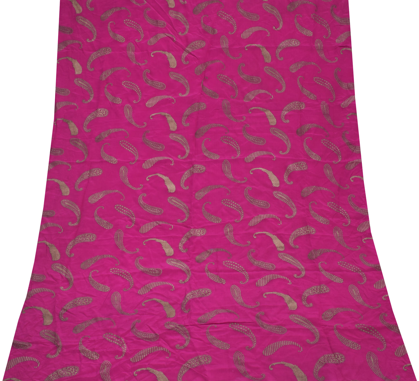 Sushila Vintage Indian Pink Sari Remnant Scrap Pure Silk Printed Craft Fabric