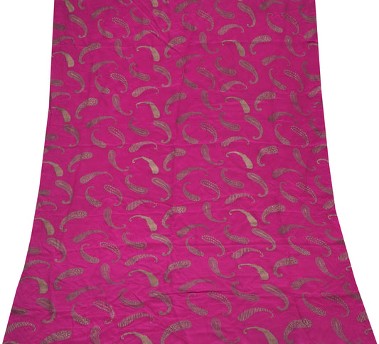 Sushila Vintage Indian Pink Sari Remnant Scrap Pure Silk Printed Craft Fabric
