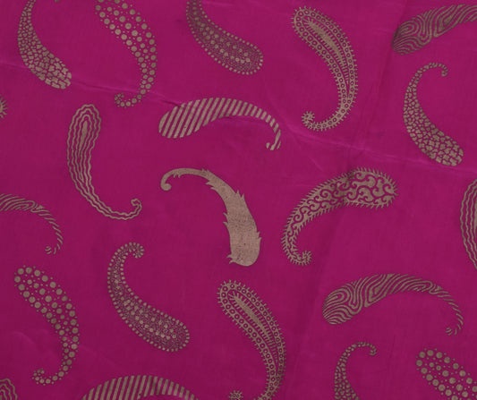 Sushila Vintage Indian Pink Sari Remnant Scrap Pure Silk Printed Craft Fabric