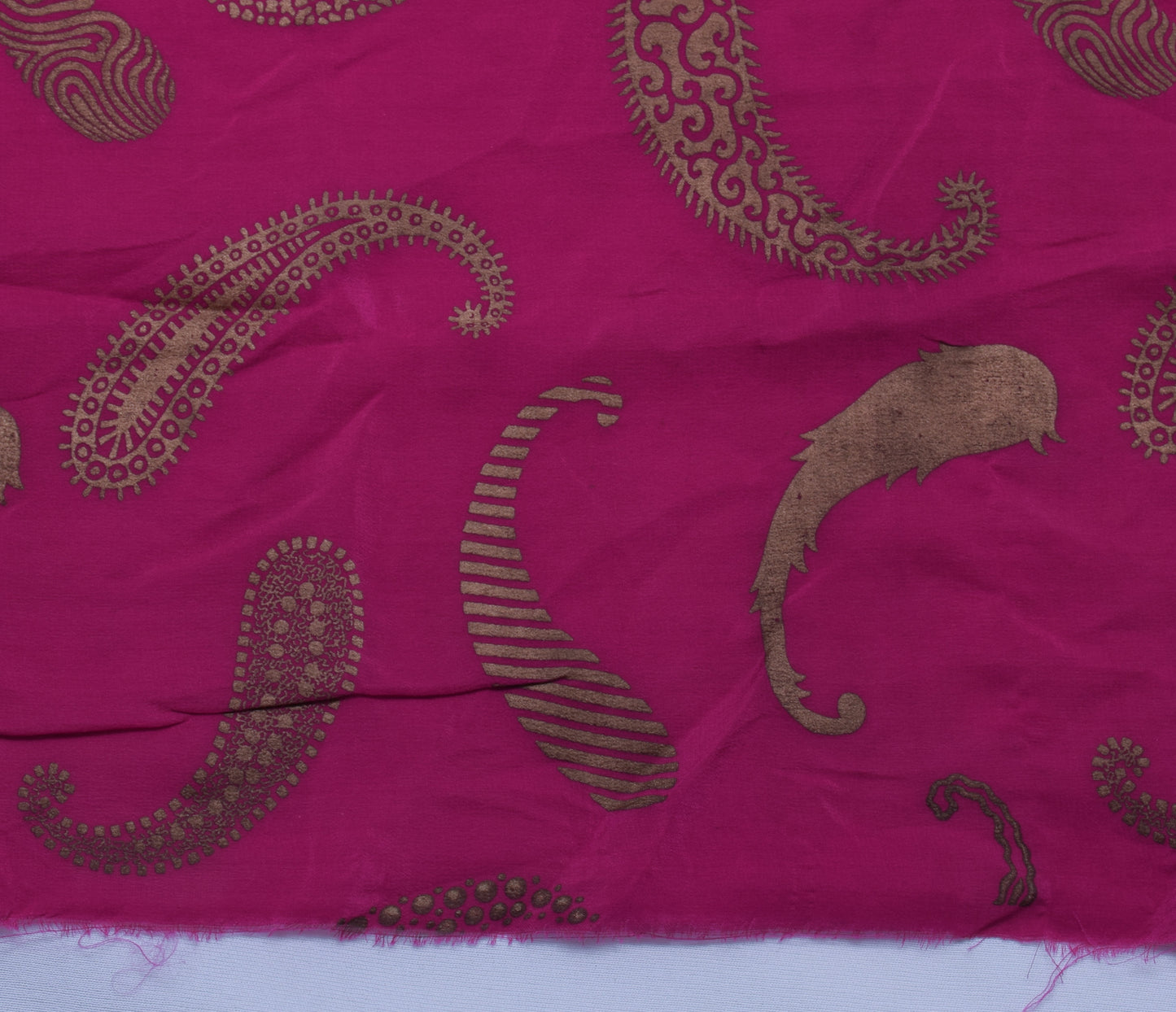 Sushila Vintage Indian Pink Sari Remnant Scrap Pure Silk Printed Craft Fabric