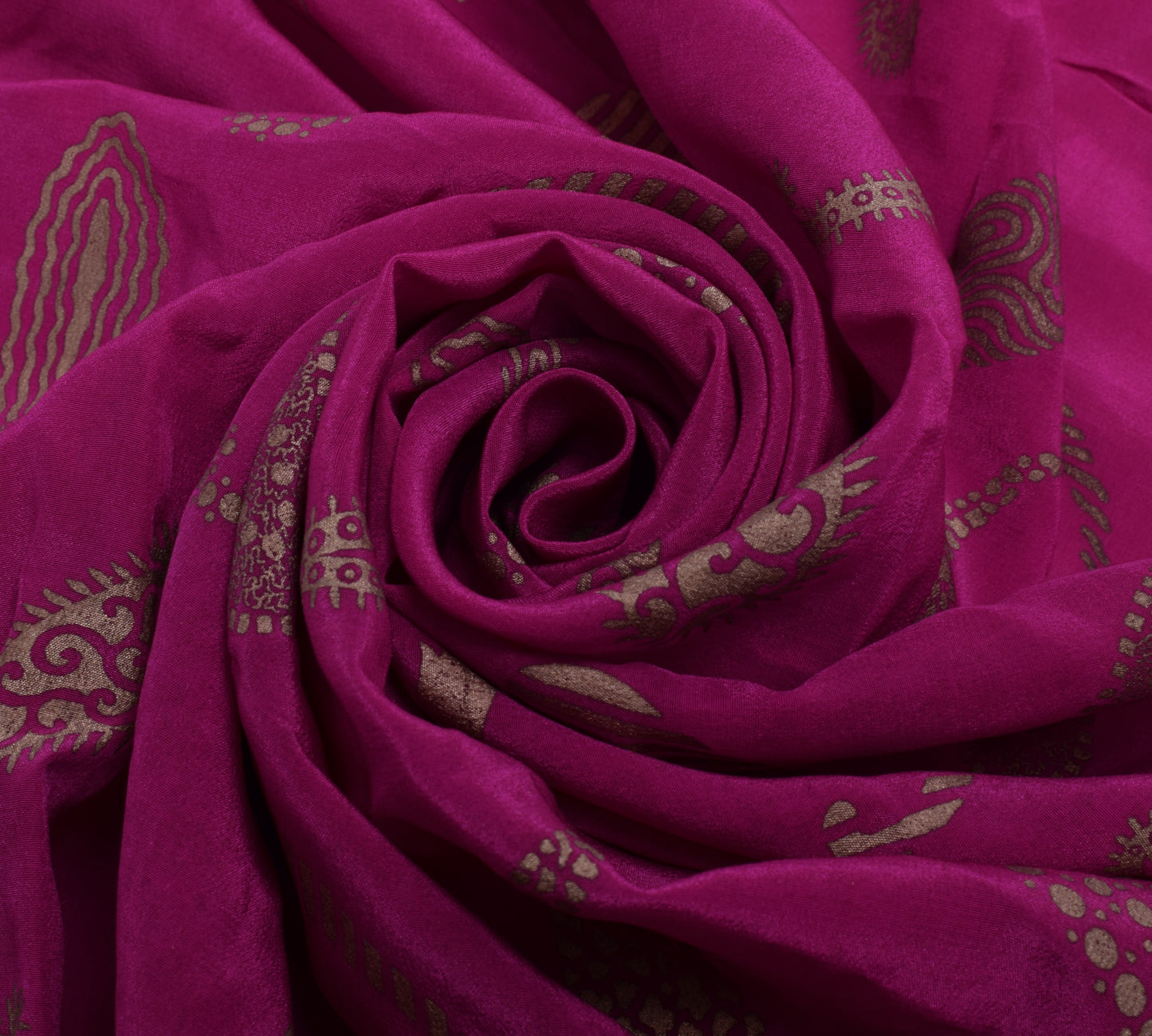 Sushila Vintage Indian Pink Sari Remnant Scrap Pure Silk Printed Craft Fabric