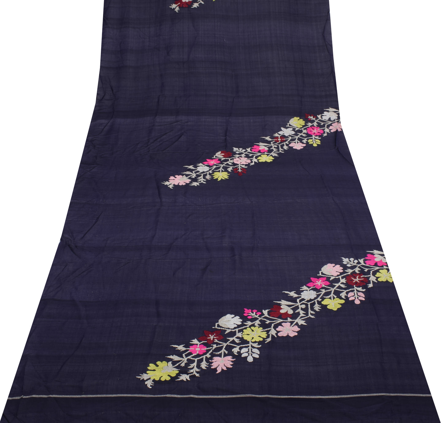Sushila Vintage Blue Indian Sari Remnant Scrap Pure Silk Woven Craft Fabric