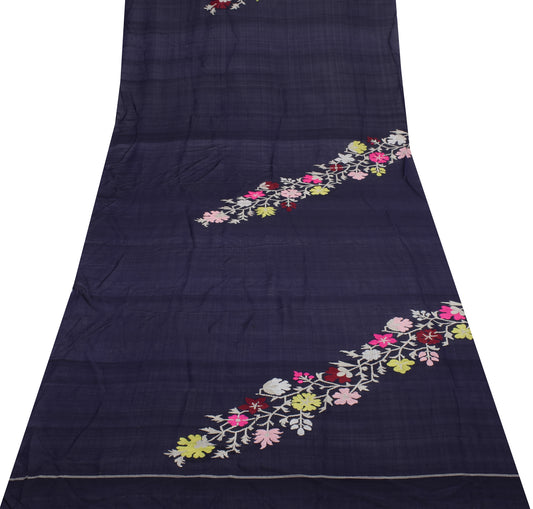 Sushila Vintage Blue Indian Sari Remnant Scrap Pure Silk Woven Craft Fabric