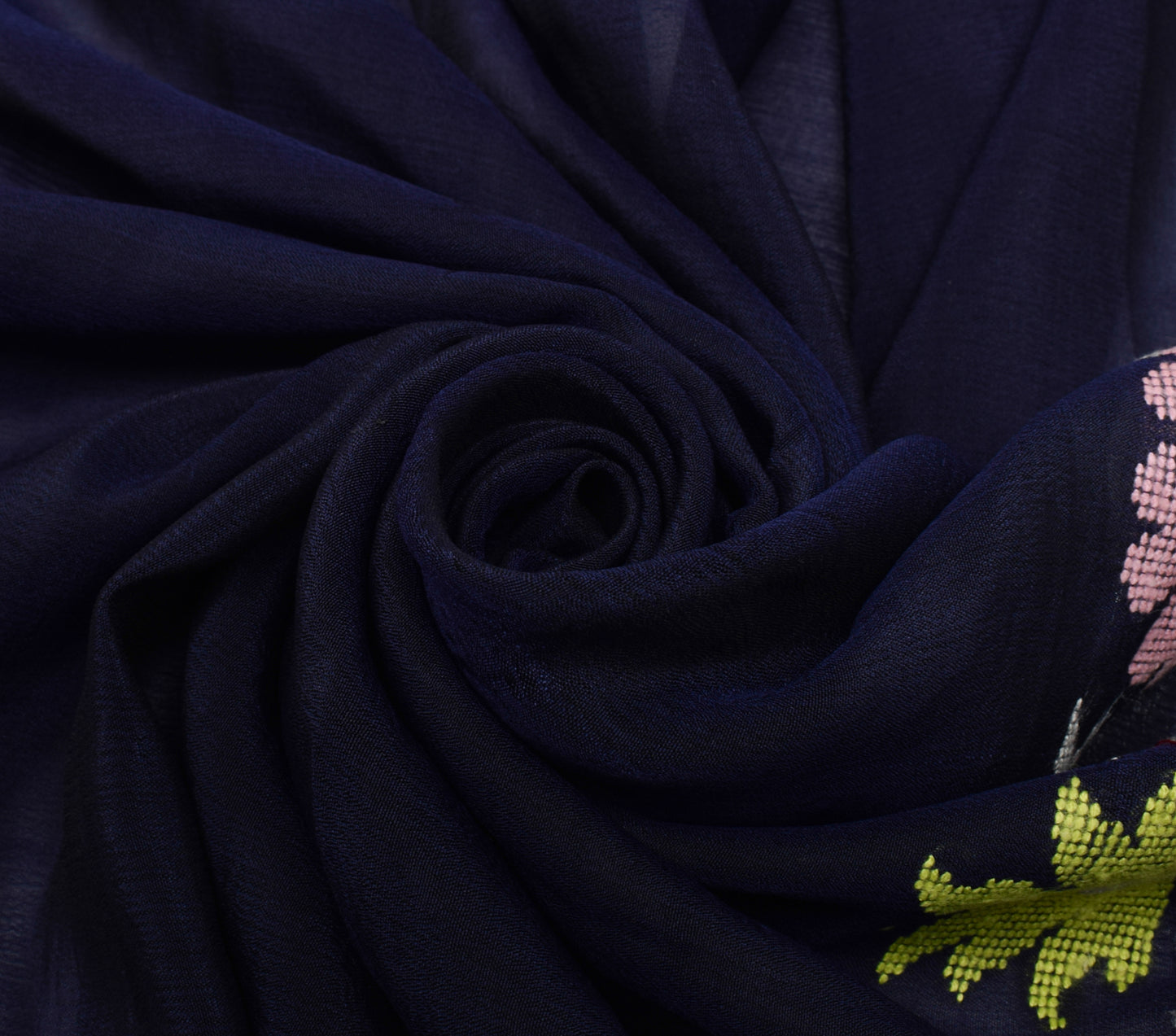 Sushila Vintage Blue Indian Sari Remnant Scrap Pure Silk Woven Craft Fabric