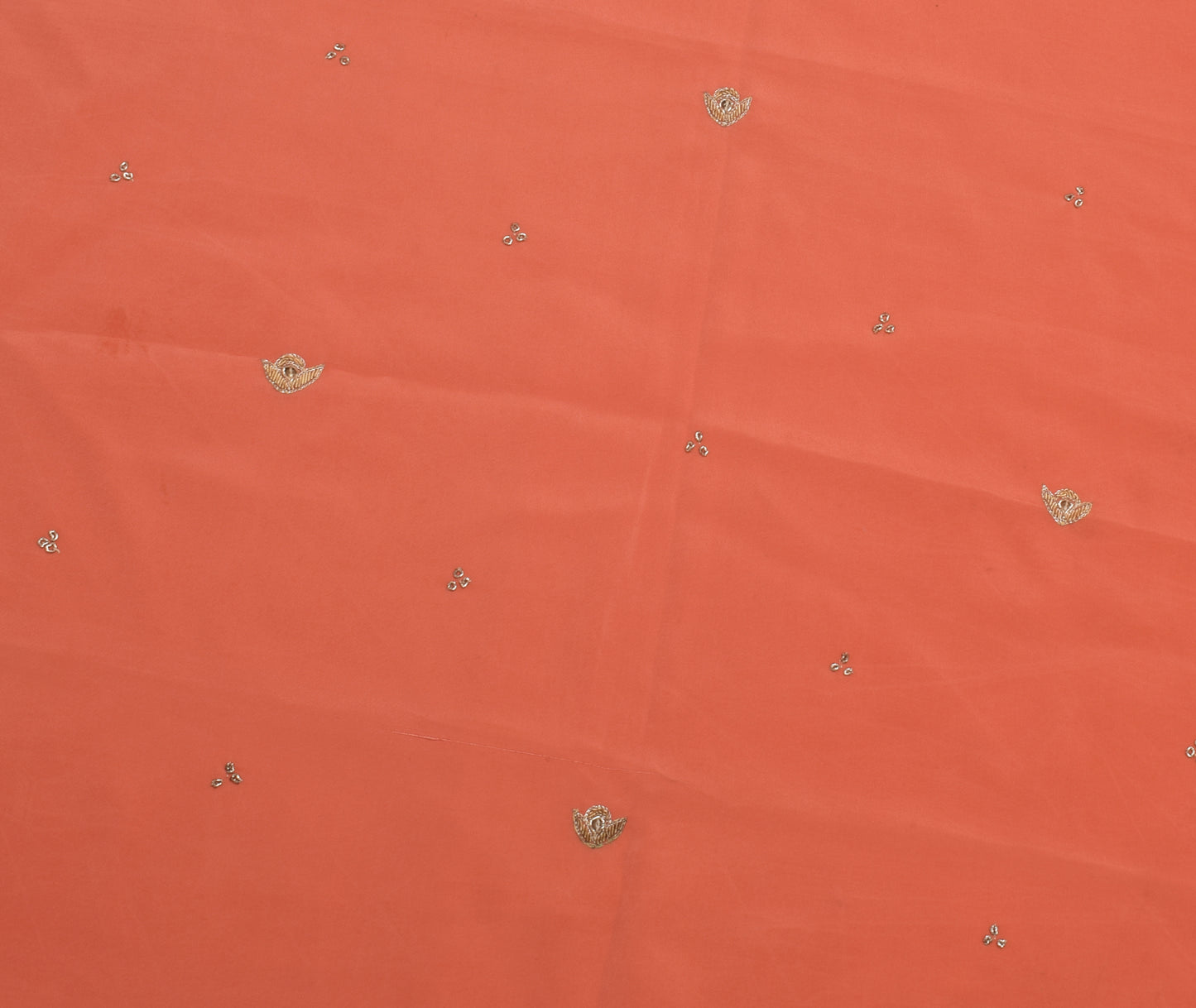 Sushila Vintage Peach Sari Remnant Scrap Blend Silk Hand Beaded Craft Fabric