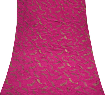 Sushila Vintage Pink Indian Sari Remnant Scrap Pure Silk Printed Craft Fabric
