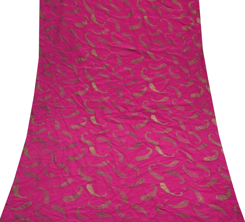 Sushila Vintage Pink Indian Sari Remnant Scrap Pure Silk Printed Craft Fabric