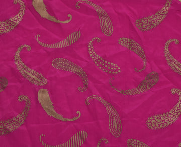 Sushila Vintage Pink Indian Sari Remnant Scrap Pure Silk Printed Craft Fabric