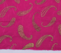 Sushila Vintage Pink Indian Sari Remnant Scrap Pure Silk Printed Craft Fabric