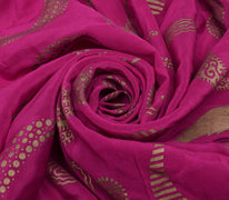 Sushila Vintage Pink Indian Sari Remnant Scrap Pure Silk Printed Craft Fabric