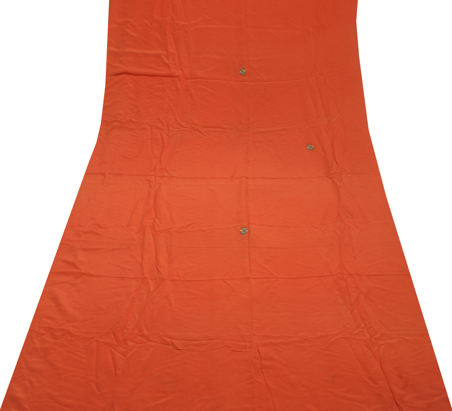 Sushila Vintage Orange Indian Sari Remnant Scrap Pure Crepe Silk Craft Fabric