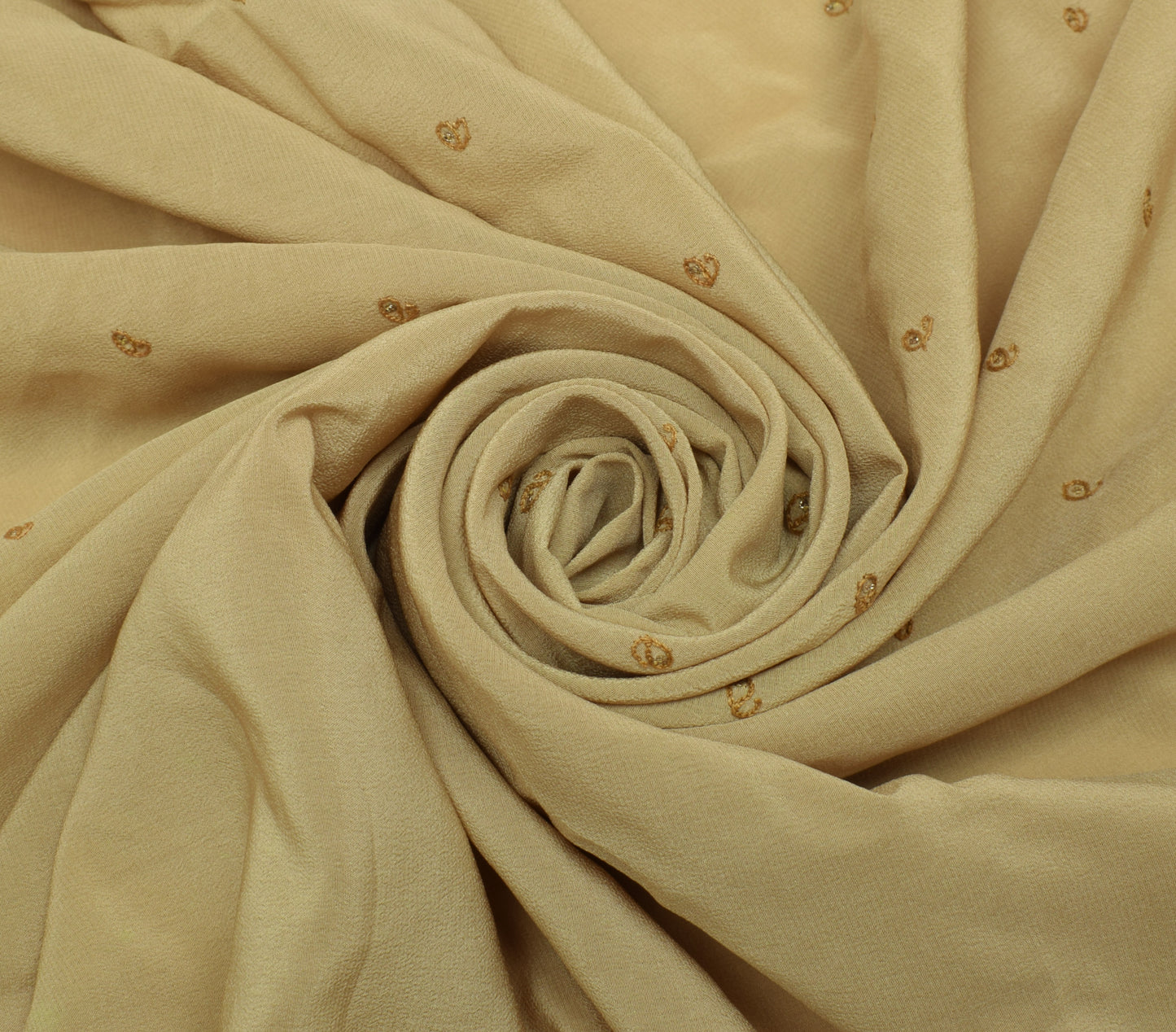 Sushila Vintage Sari Remnant Scrap Pure Crepe Hand Embroidered Craft Fabric