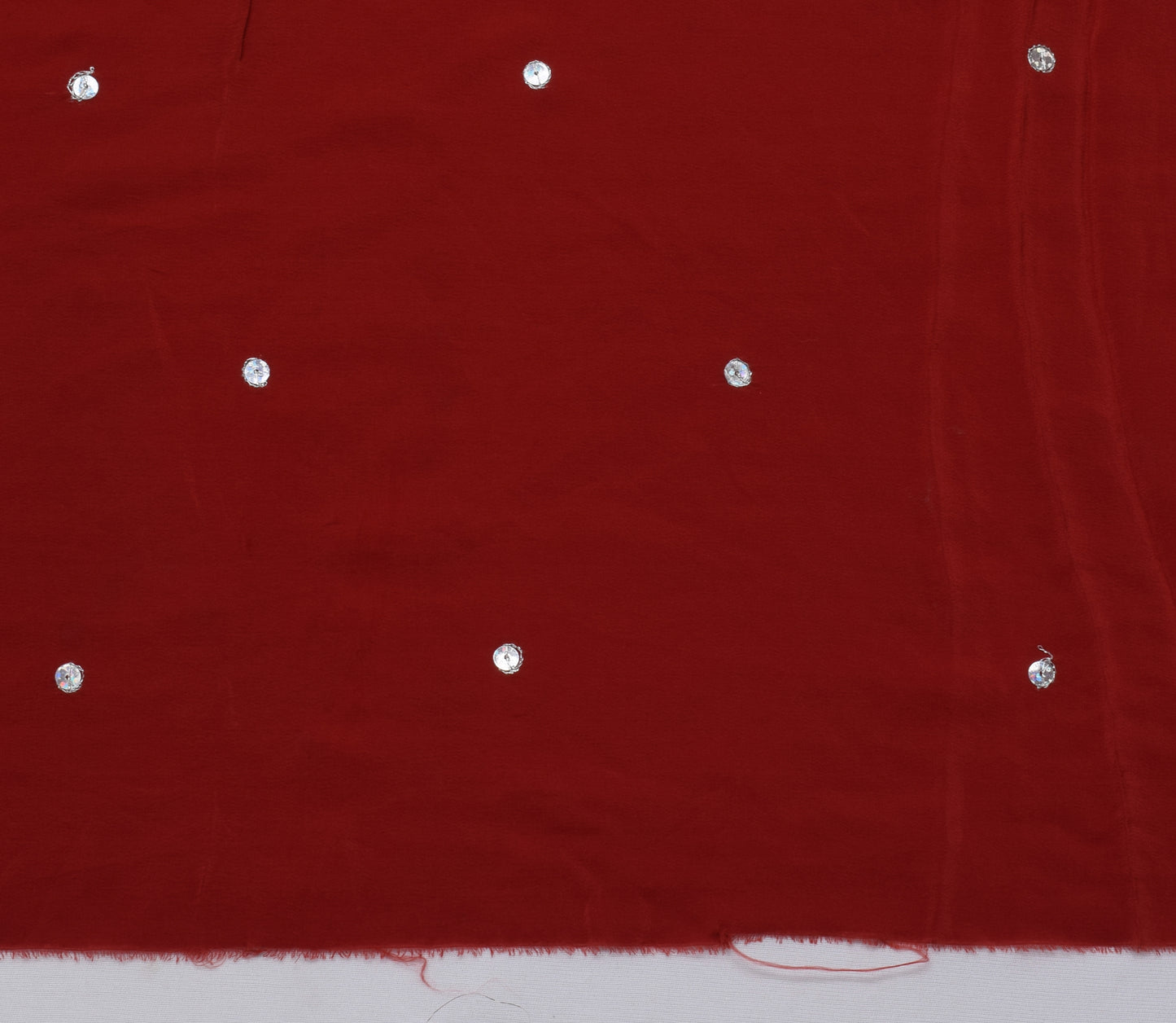 Sushila Vintage Red Sari Remnant Scrap Pure Crepe Silk Embroidered Craft Fabric