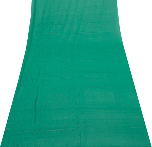 Sushila Vintage Green Sari Remnant Scrap Multi Purpose Embroidered Craft Fabric