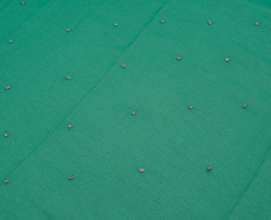 Sushila Vintage Green Sari Remnant Scrap Multi Purpose Embroidered Craft Fabric