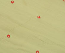 Sushila Vintage Green Sari Remnant Scrap Pure Cotton Embroidered Craft Fabric