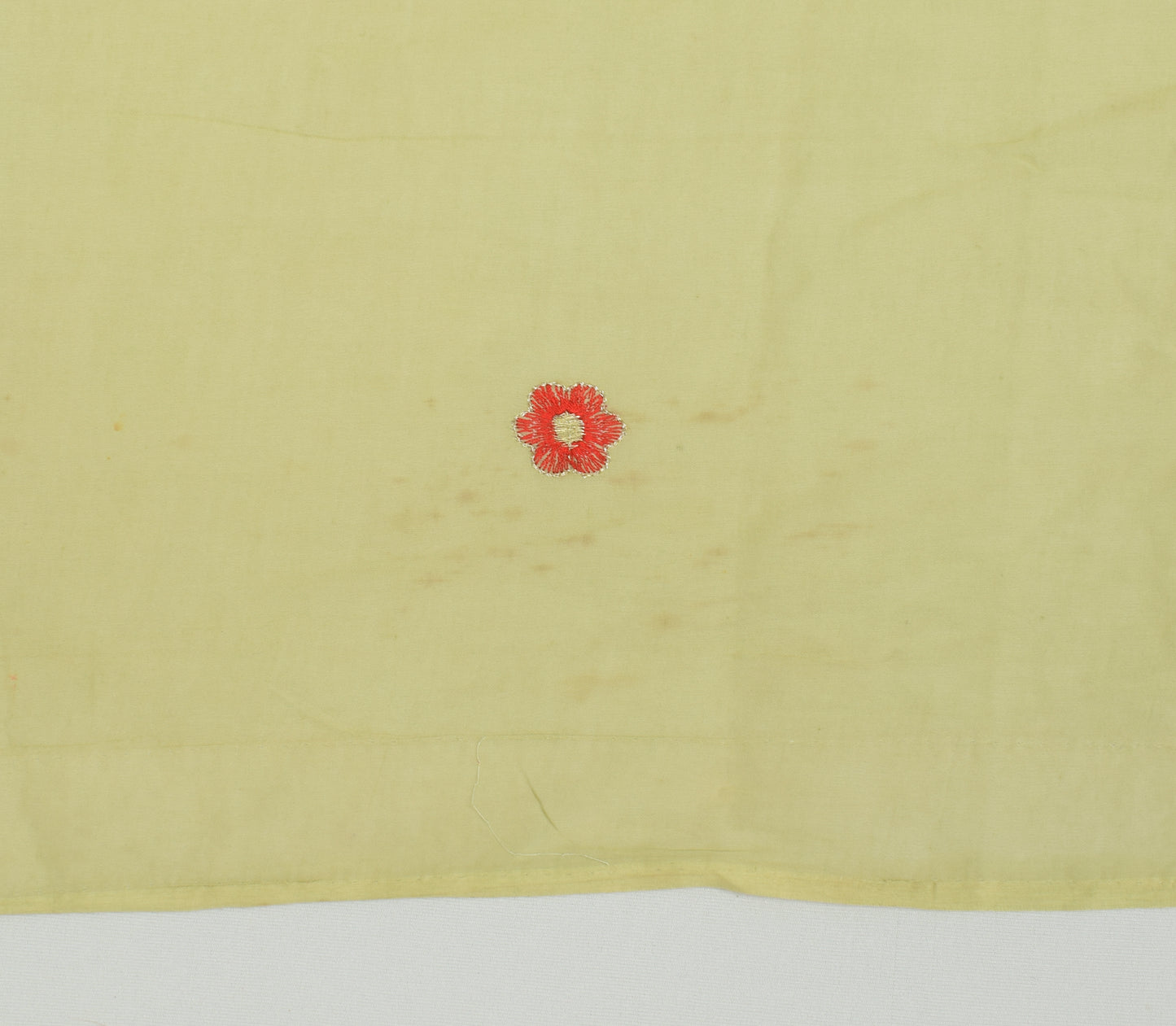 Sushila Vintage Green Sari Remnant Scrap Pure Cotton Embroidered Craft Fabric