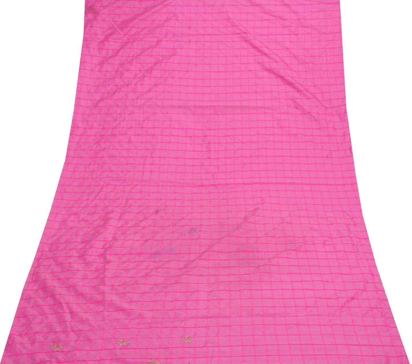 Sushila Vintage Indian Pink Sari Remnant Scrap Blend Silk Woven Sari Fabric