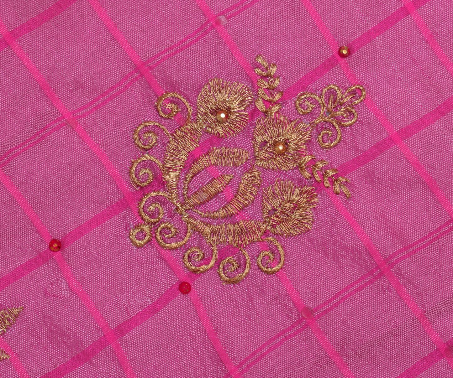 Sushila Vintage Pink Sari Remnant Scrap Blend Silk Embroidered Craft Fabric