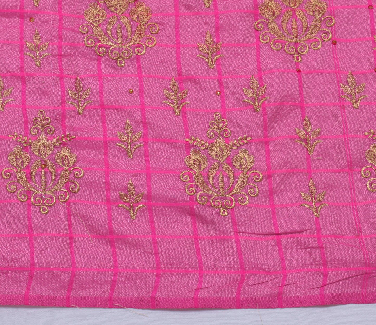 Sushila Vintage Pink Sari Remnant Scrap Blend Silk Embroidered Craft Fabric