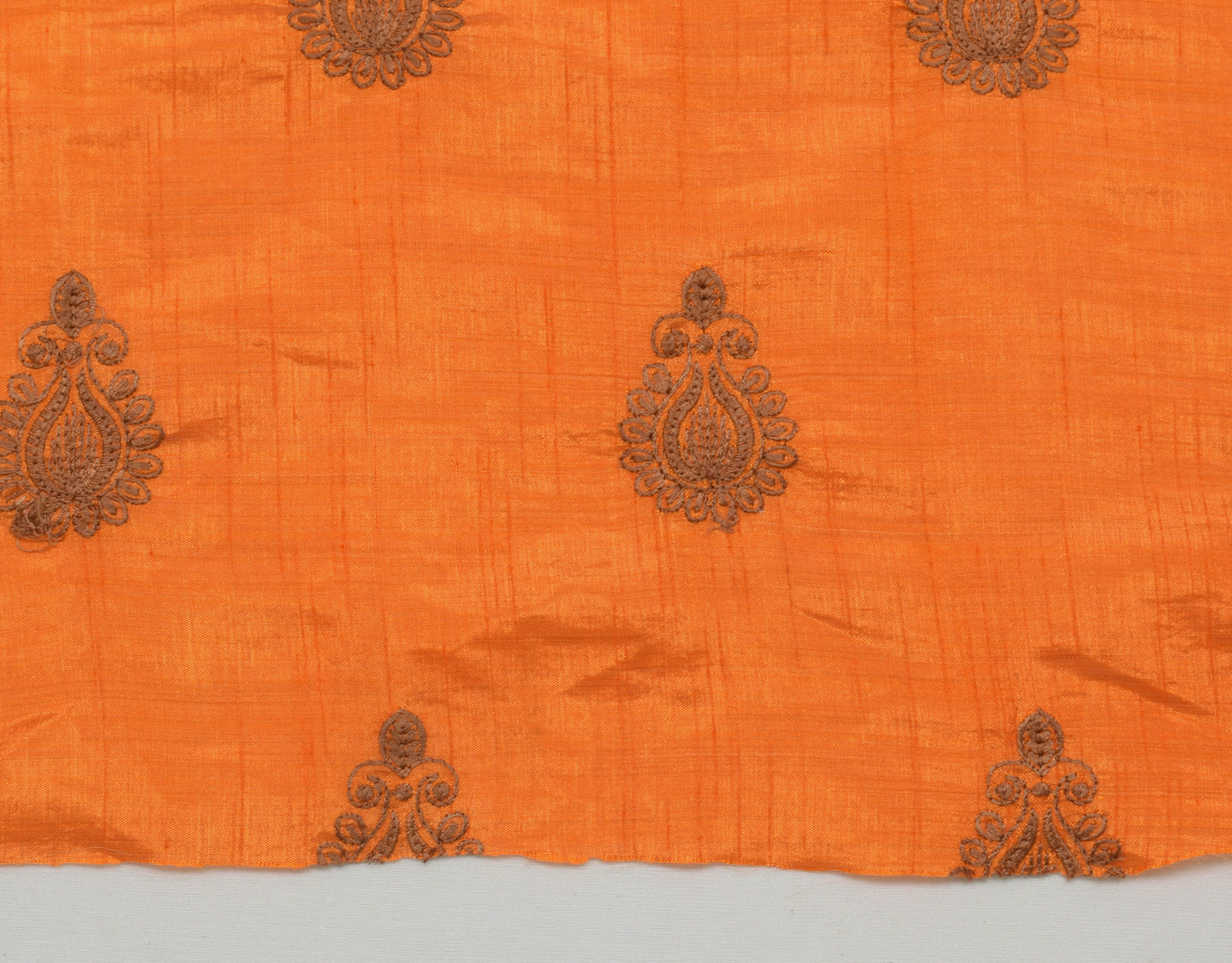 Sushila Vintage Orange Sari Remnant Scrap Multi Purpose Embroidered Craft Fabric