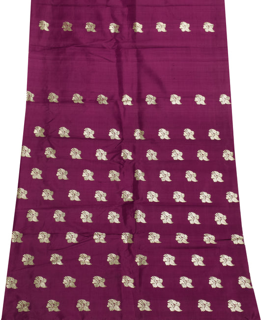 Sushila Vintage Purple Sari Remnant Scrap 100% Pure Silk Woven Craft Fabric