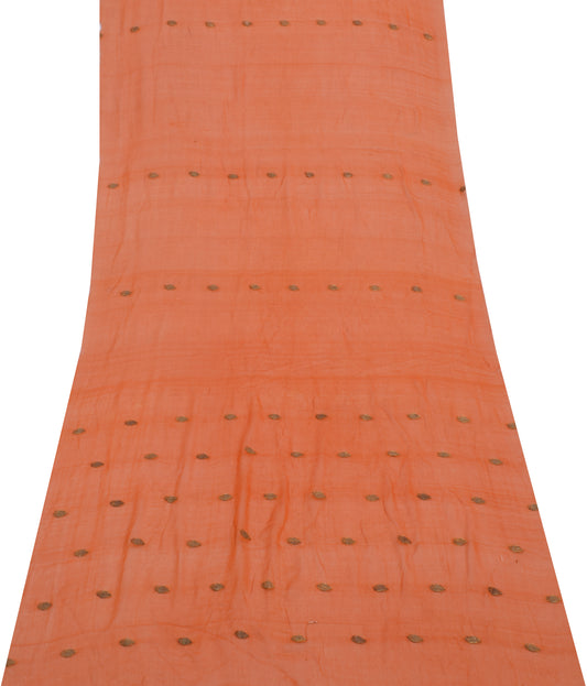 Sushila Vintage Orange Sari Remnant Scrap Pure Georgette Silk Woven Craft Fabric
