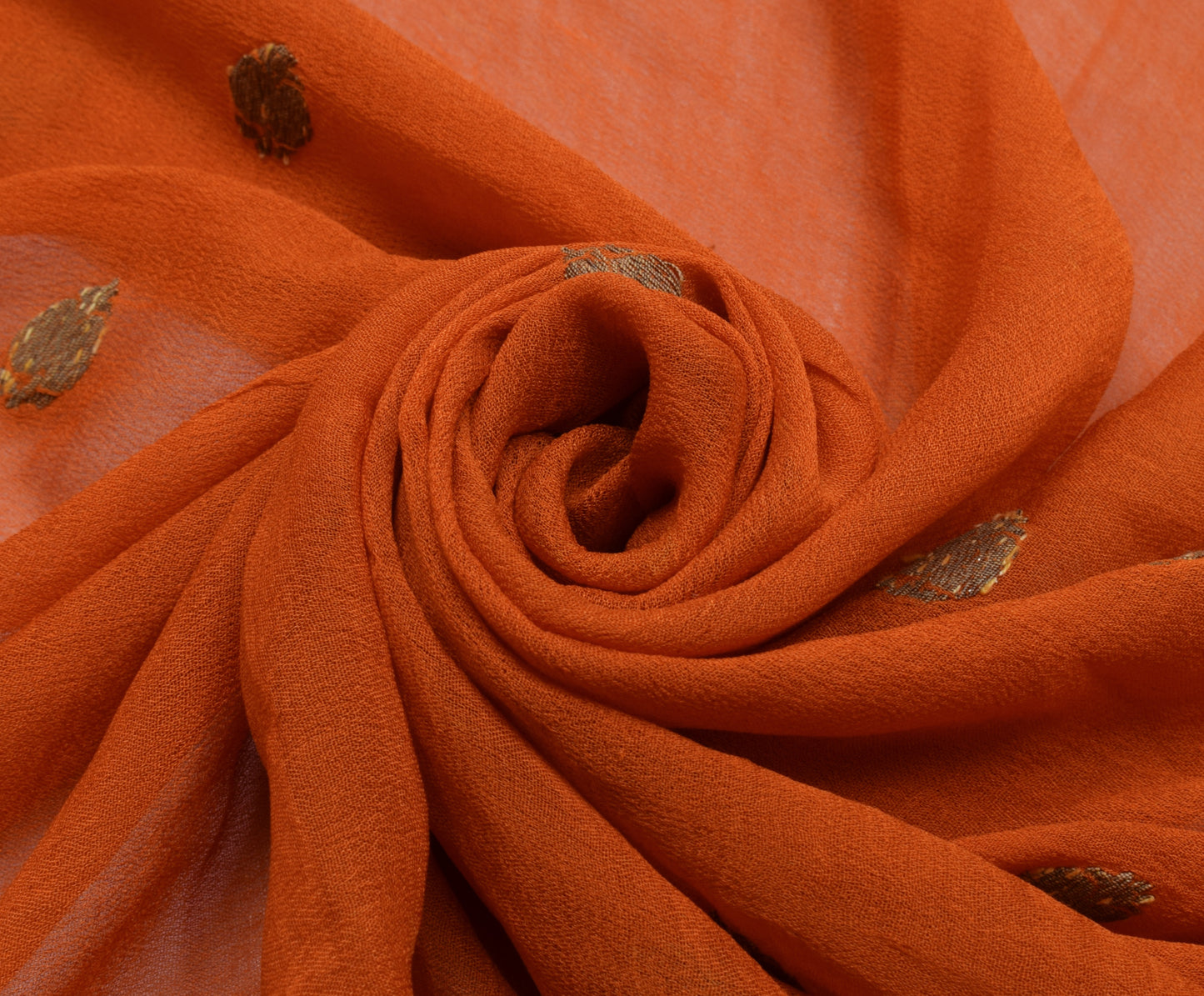 Sushila Vintage Orange Sari Remnant Scrap Pure Georgette Silk Woven Craft Fabric