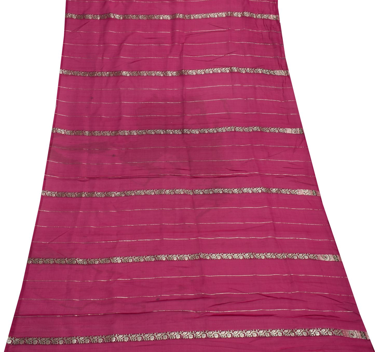 Sushila Vintage Dark Pink Sari Remnant Scrap 100% Pure Silk Woven Craft Fabric