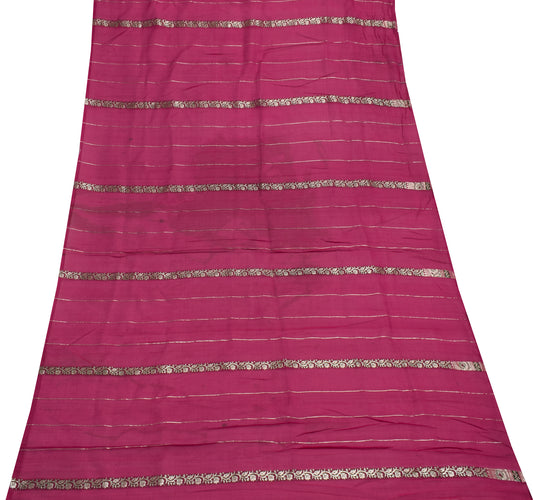 Sushila Vintage Dark Pink Sari Remnant Scrap 100% Pure Silk Woven Craft Fabric