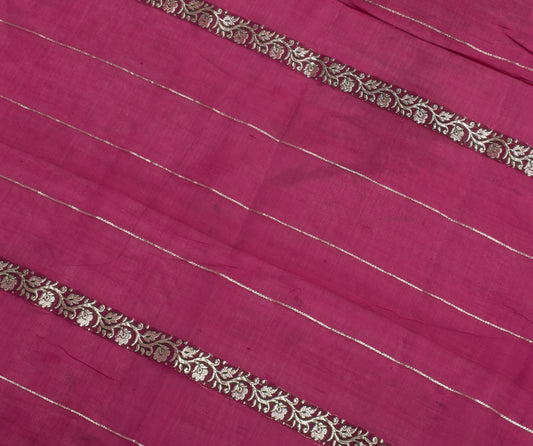 Sushila Vintage Dark Pink Sari Remnant Scrap 100% Pure Silk Woven Craft Fabric