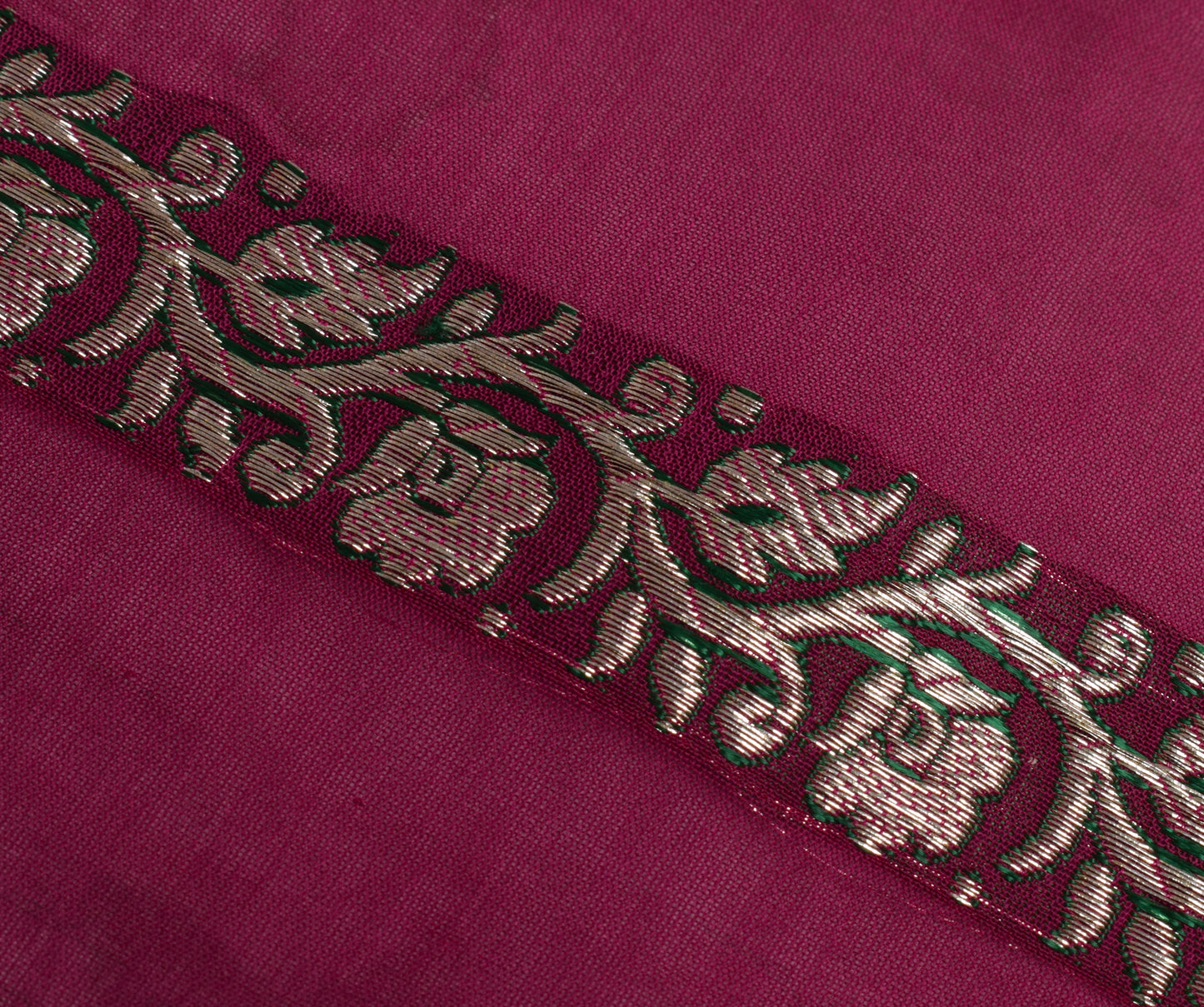 Sushila Vintage Dark Pink Sari Remnant Scrap 100% Pure Silk Woven Craft Fabric