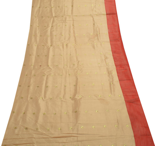 Sushila Vintage Beige Sari Remnant Scrap Multi Purpose Woven Craft Fabric