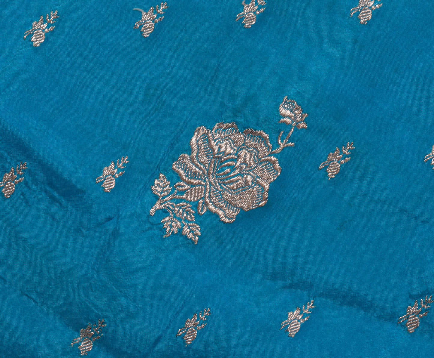 Sushila Vintage Teal Blue Sari Remnant Scrap Pure Silk Zari Woven Craft Fabric