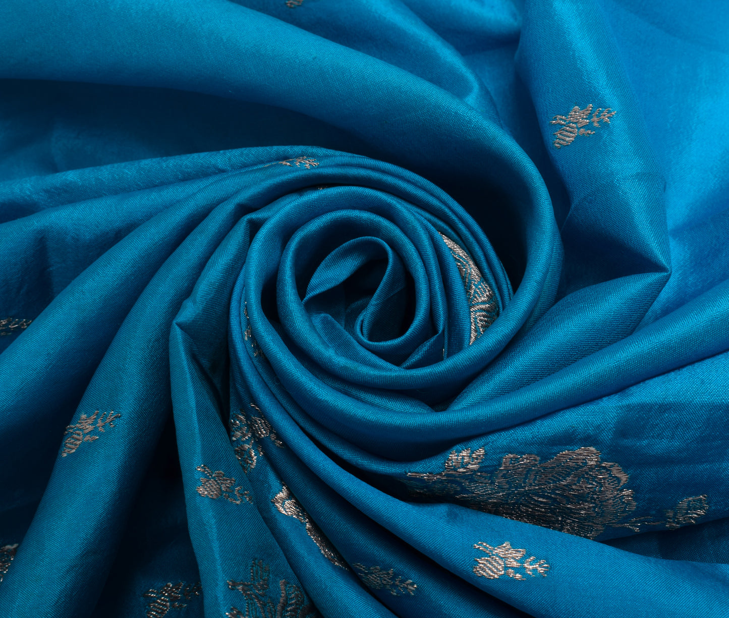 Sushila Vintage Teal Blue Sari Remnant Scrap Pure Silk Zari Woven Craft Fabric