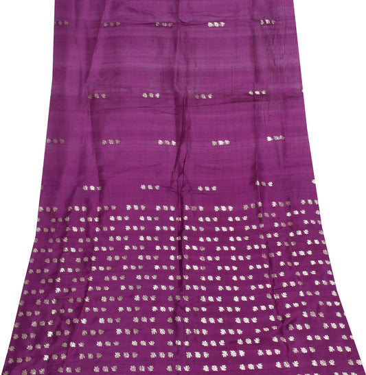 Sushila Vintage Purple Sari Remnant Scrap 100% Pure Silk Zari Woven Craft Fabric