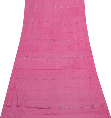Sushila Vintage Pink Sari Remnant Scrap Pure Georgette Silk Woven Craft Fabric