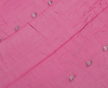 Sushila Vintage Pink Sari Remnant Scrap Pure Georgette Silk Woven Craft Fabric