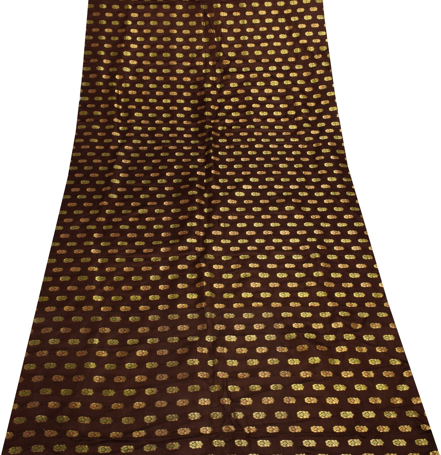 Sushila Vintage Banarasi Brown Sari Remnant Scrap Pure Silk Woven Craft Fabric