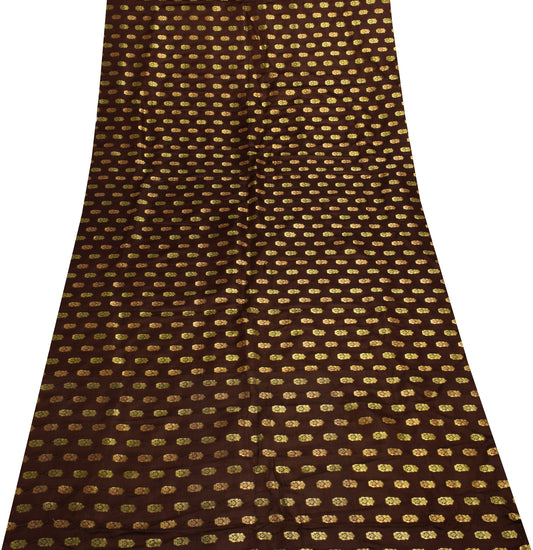 Sushila Vintage Banarasi Brown Sari Remnant Scrap Pure Silk Woven Craft Fabric